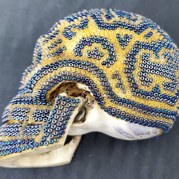 Huichol Beaded Skull on Hand Carved Fish Bone ~ Handcrafted by indigenous artist - Picture 6 of 7